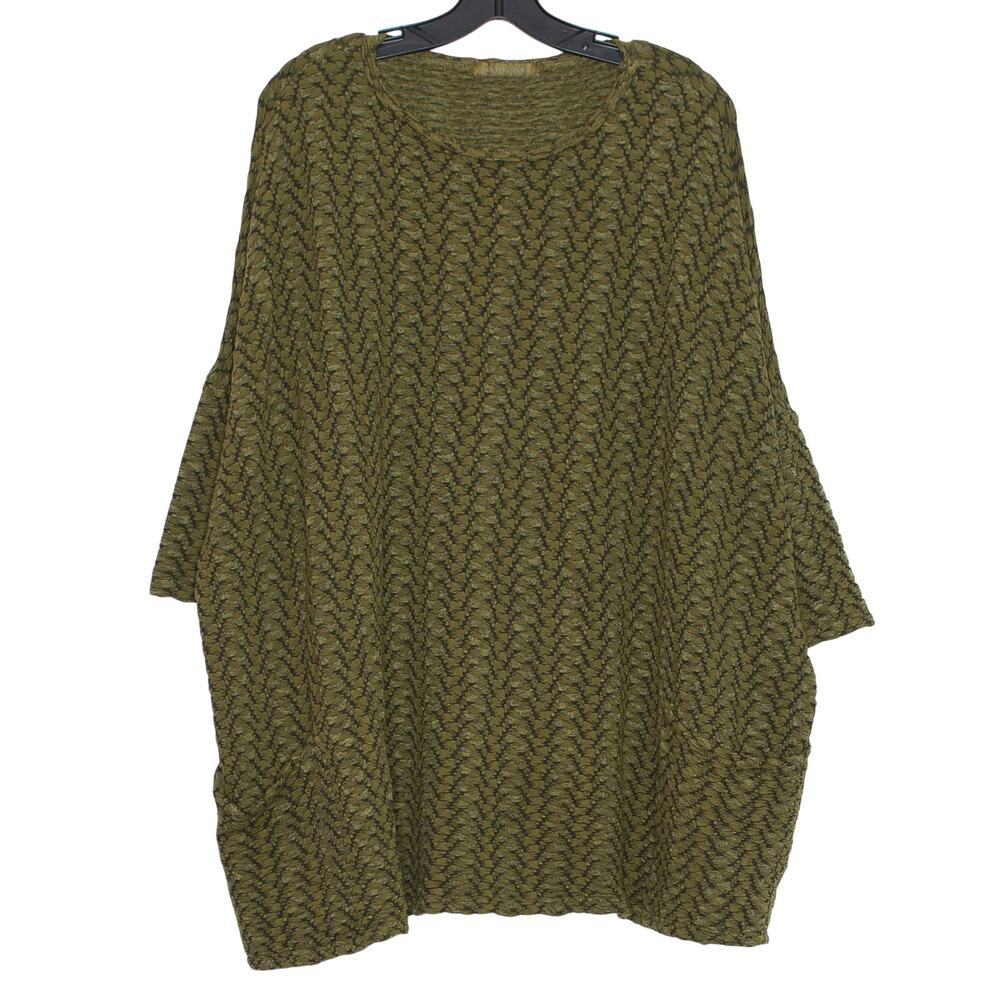 Cut Loose Tunic Top Oversized Puckered Boxy Lagenlook Art To Wear Boho Green O/S